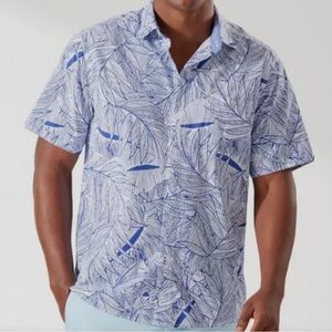 Tommy Bahama Men's Nova Wave Blue White Leaf Print Aloha Shirt Size 3XL